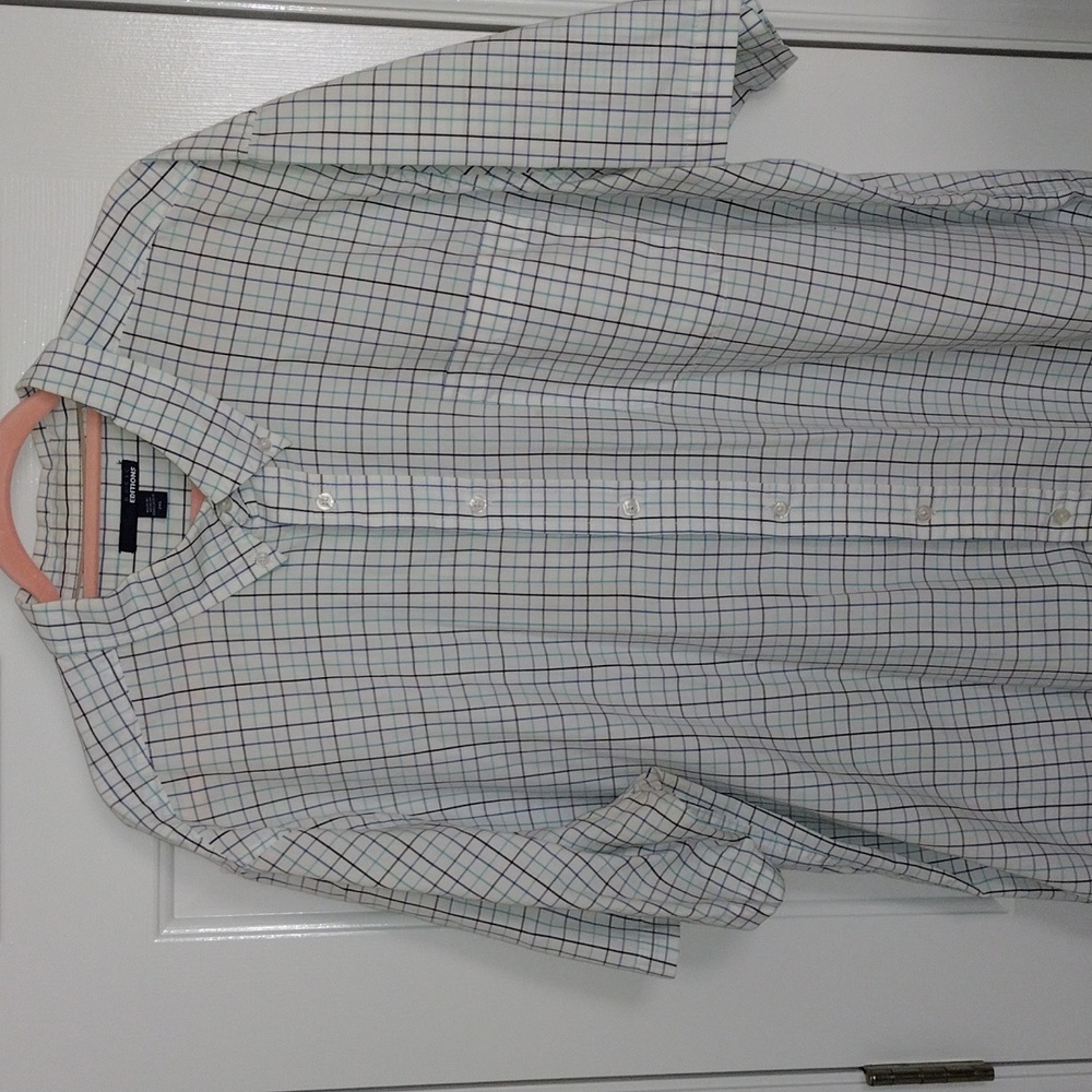 Men's Basic Editions Turquoise/Blue/White Checkered Button Down Shirt Size 2XL